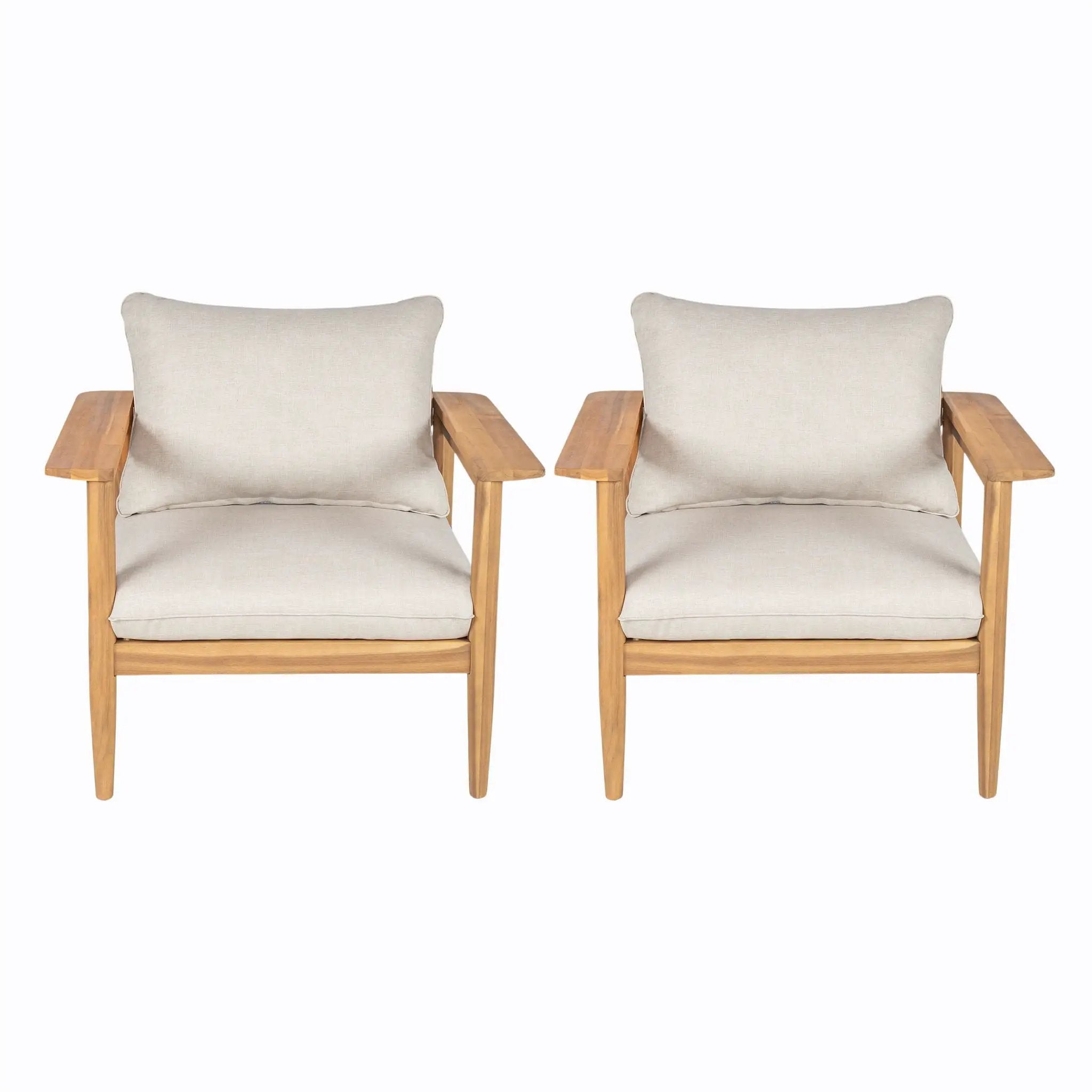 Terassi Outdoor Lounge Chair Set of 2 with Cushions - Beige / Light Teak by HouseOfZazla