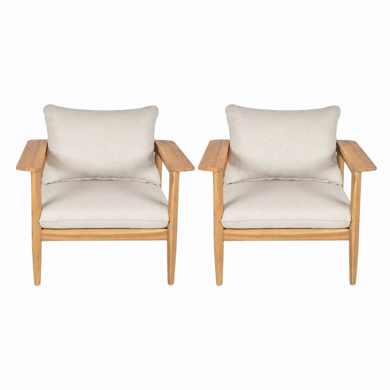 Terassi Outdoor Lounge Chair Set of 2 with Cushions - Beige / Light Teak by HouseOfZazla