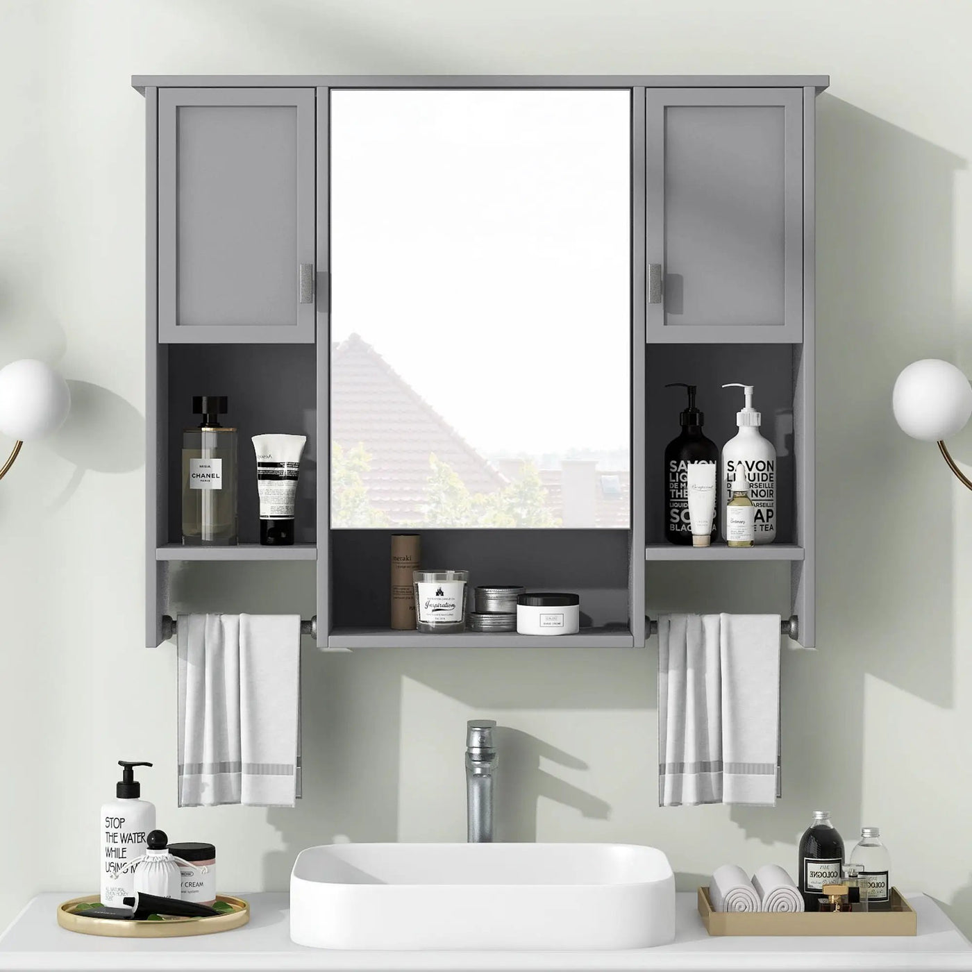 Wall Mounted Bathroom Storage Cabinet With Mirror, Medicine Cabinet With Towel Bar by HouseOfZazla