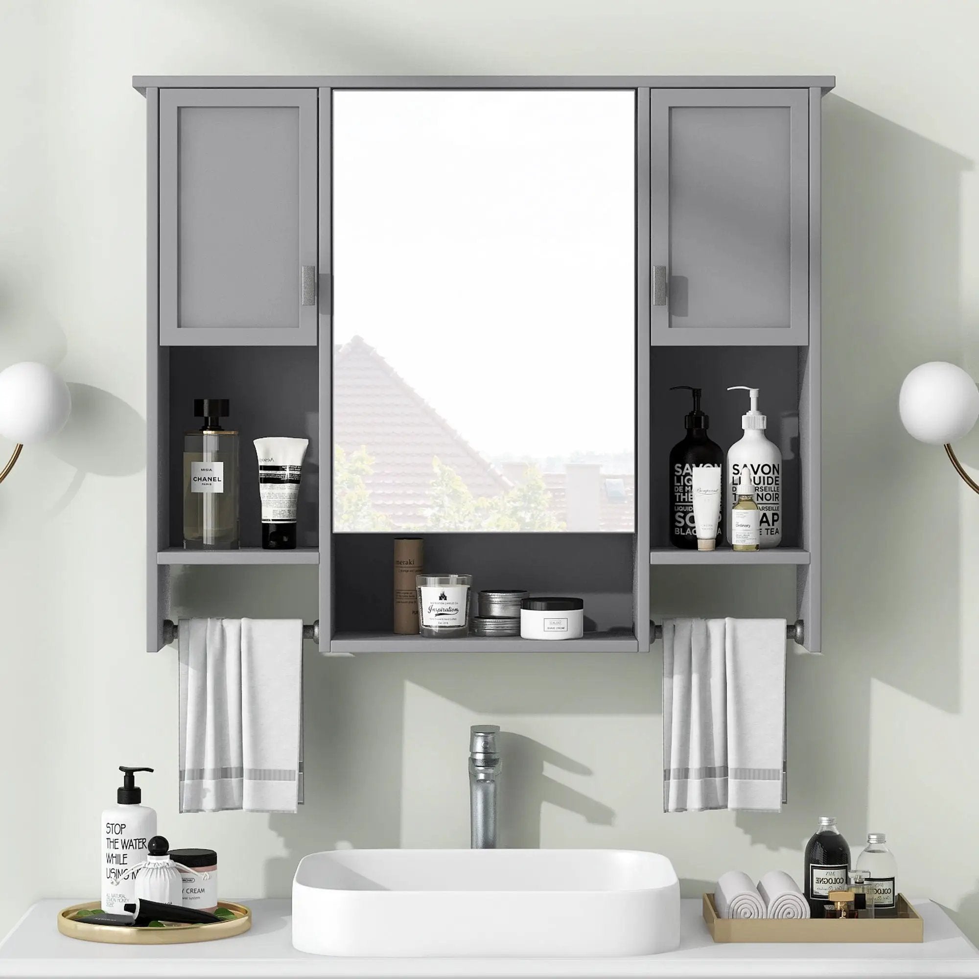 Wall Mounted Bathroom Storage Cabinet With Mirror, Medicine Cabinet With Towel Bar by Unique Piece Furniture