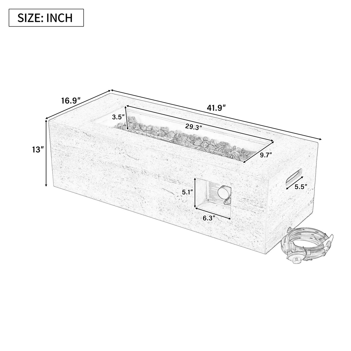 U_STYLE Outdoor Rectangular Propane Fire Pit 41.9" 40000 BTU by HouseOfZazla