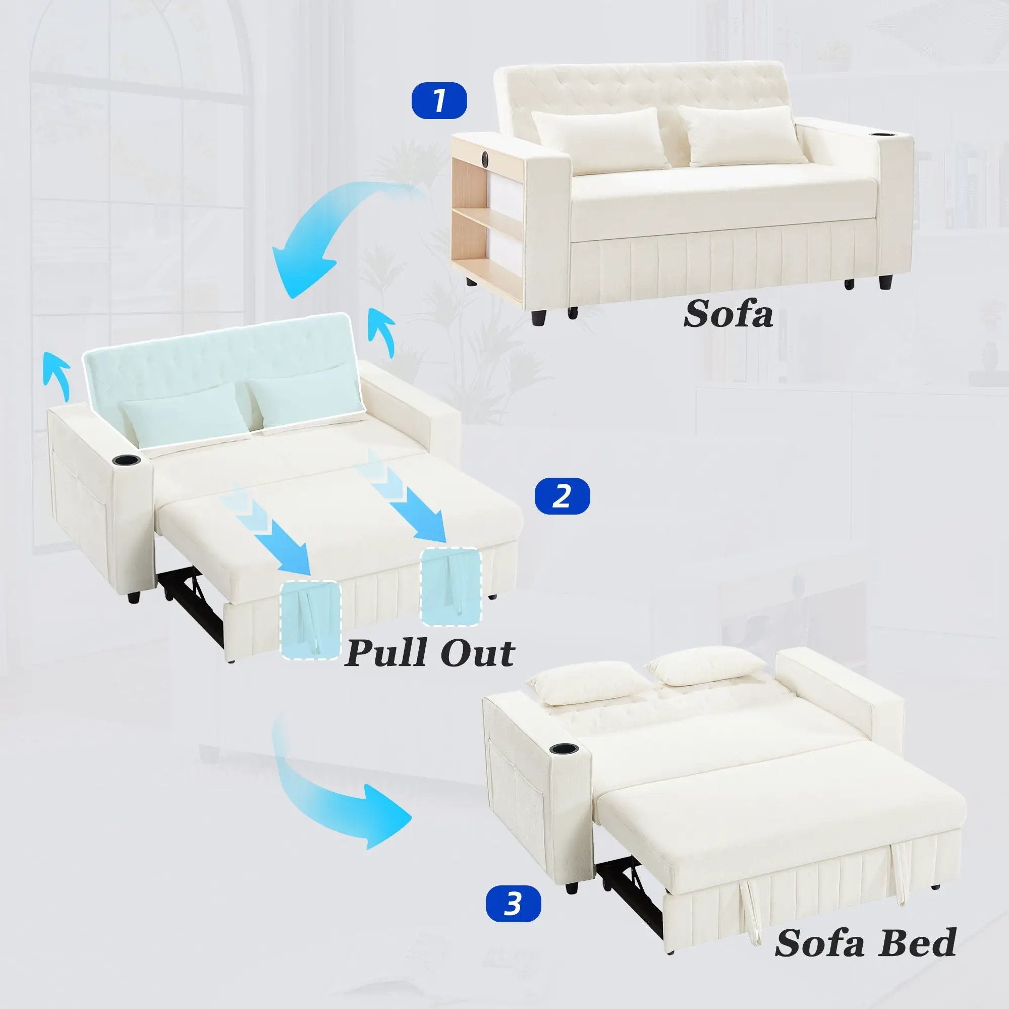 Pull-Out Sofa Bed Convertible Couch With Adjustable Backrest For Living Room by Unique Piece Furniture