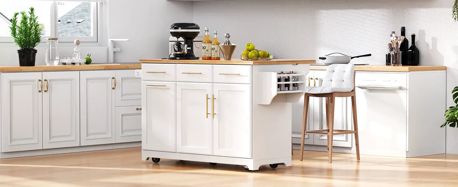 K&K 59.3" Kitchen Island with Storage & Rolling Cart by HouseOfZazla