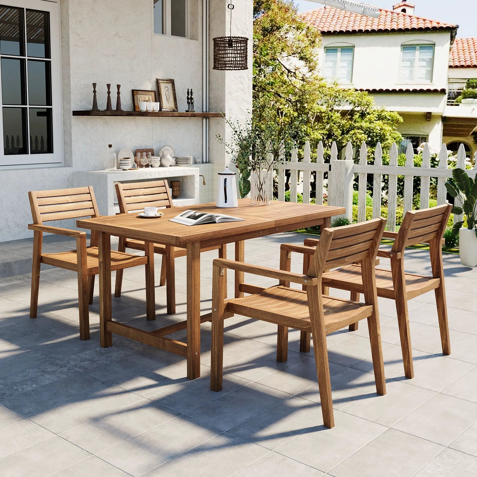 U_STYLE 5-Piece Outdoor Acacia Wood Dining Set by HouseOfZazla