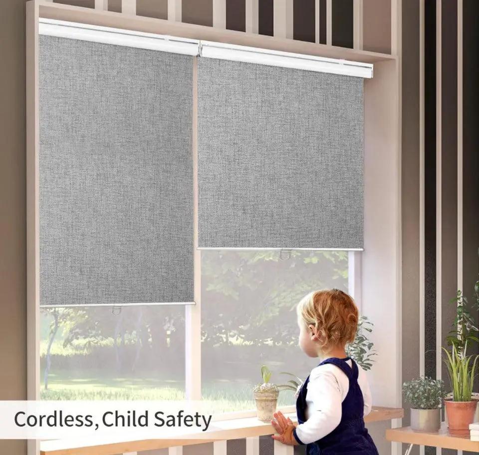 GENIMO 100% Blackout Roller Window Shades, Window Blinds Cordless with Thermal Insulated, UV Protection Fabric, Mini French Door Blinds for Home, Office by Selzalot