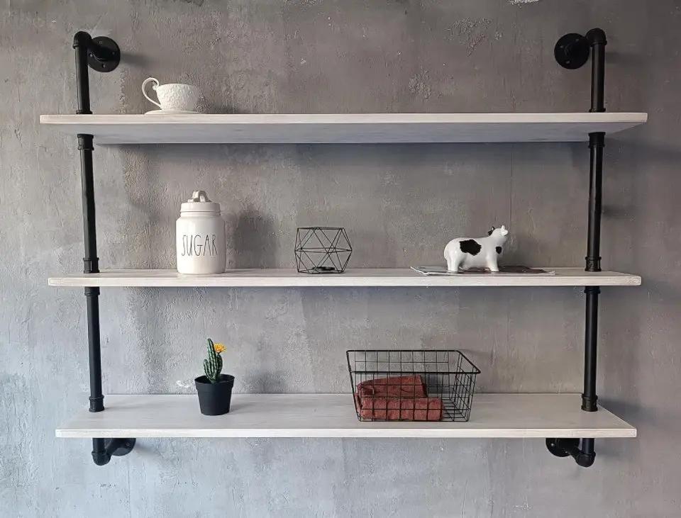 HDDFER Floating Bookshelf Shelves Industrial Pipe Shelving Pipe Shelves Rustic White Wall Shelves 36 Inch Farmhouse Book Shelves for Kitchen Bar,Bathr by Selzalot