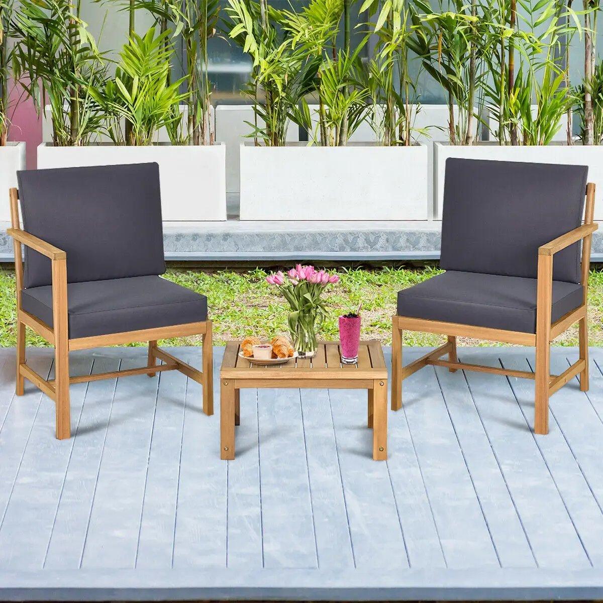 3-in-1 Acacia Wood Loveseat with Separable Coffee Table by DirectDeals