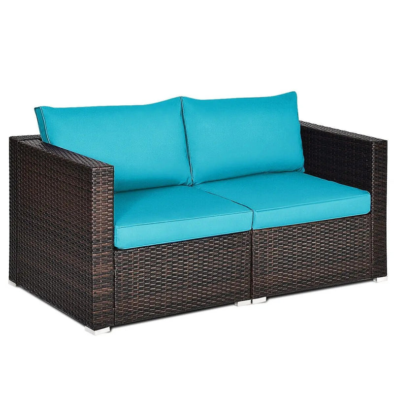 2 Pieces Patio Rattan Sectional Conversation Sofa Set-Beige by DirectDeals