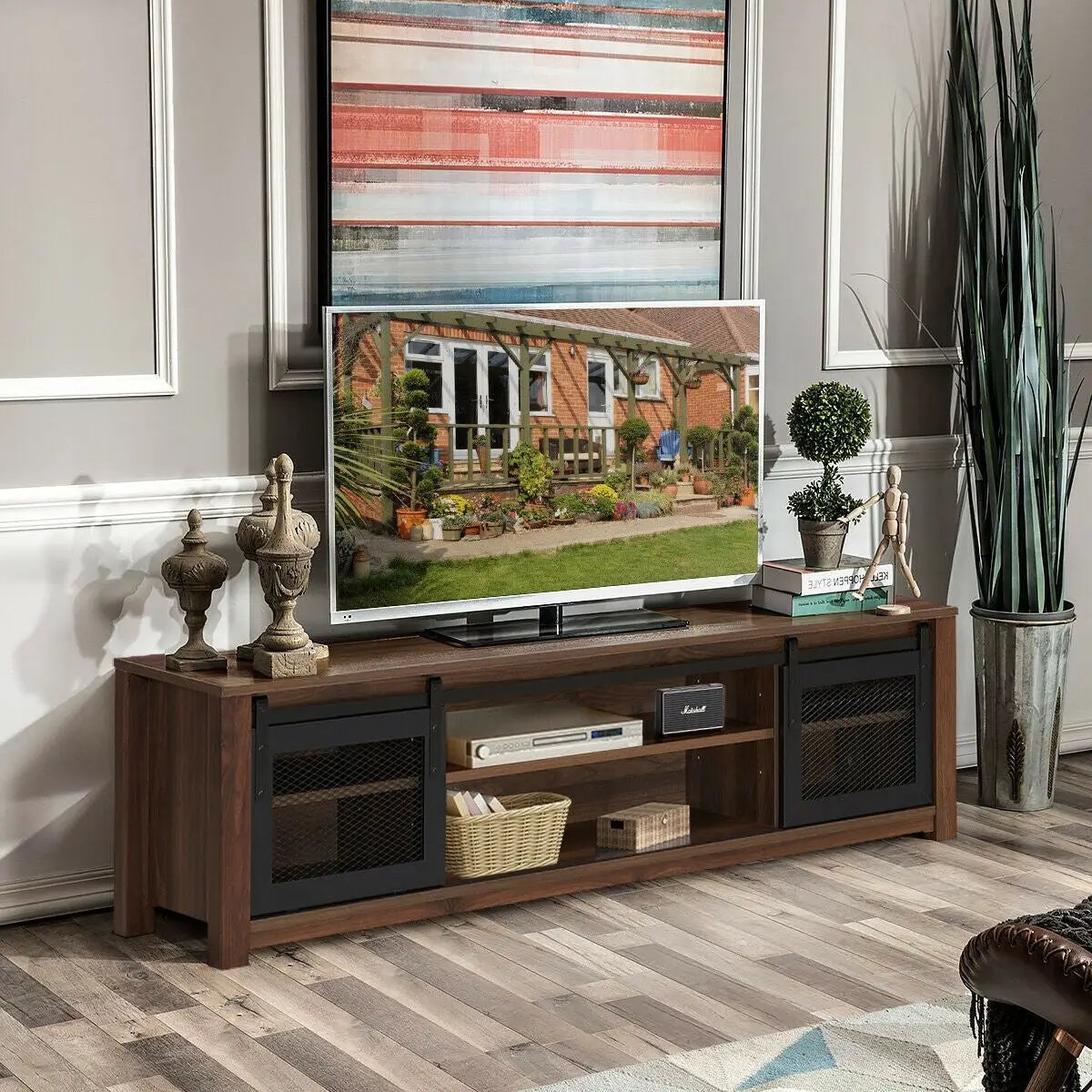TV Stand Entertainment Center for TV's up to 65 Inch with Adjustable Shelves-Brown by DirectDeals