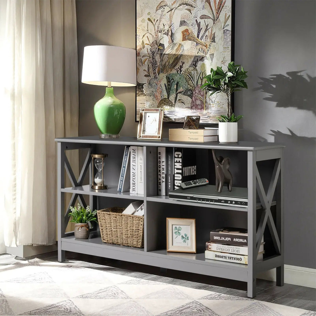 Wooden TV Stand Entertainment for TVs up to 55 Inch with X-Shaped Frame, photo 15 of 32