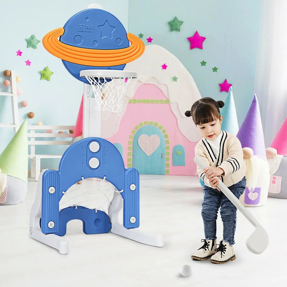3 in 1 Height Adjustable Kids Basketball Hoop Set with Balls by DirectDeals