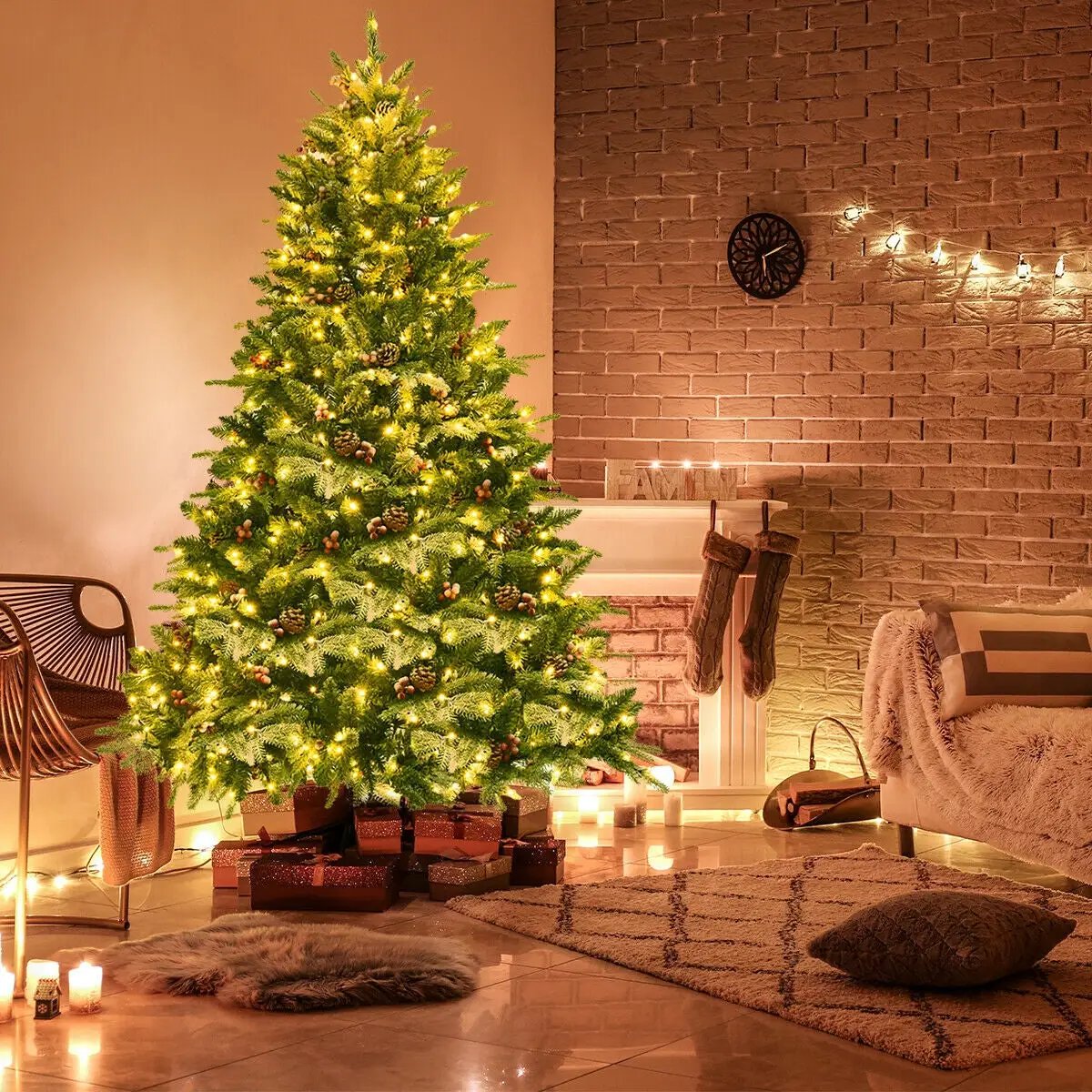 6.5 Feet Pre-lit Snow Flocked Hinged Artificial Christmas Tree by DirectDeals