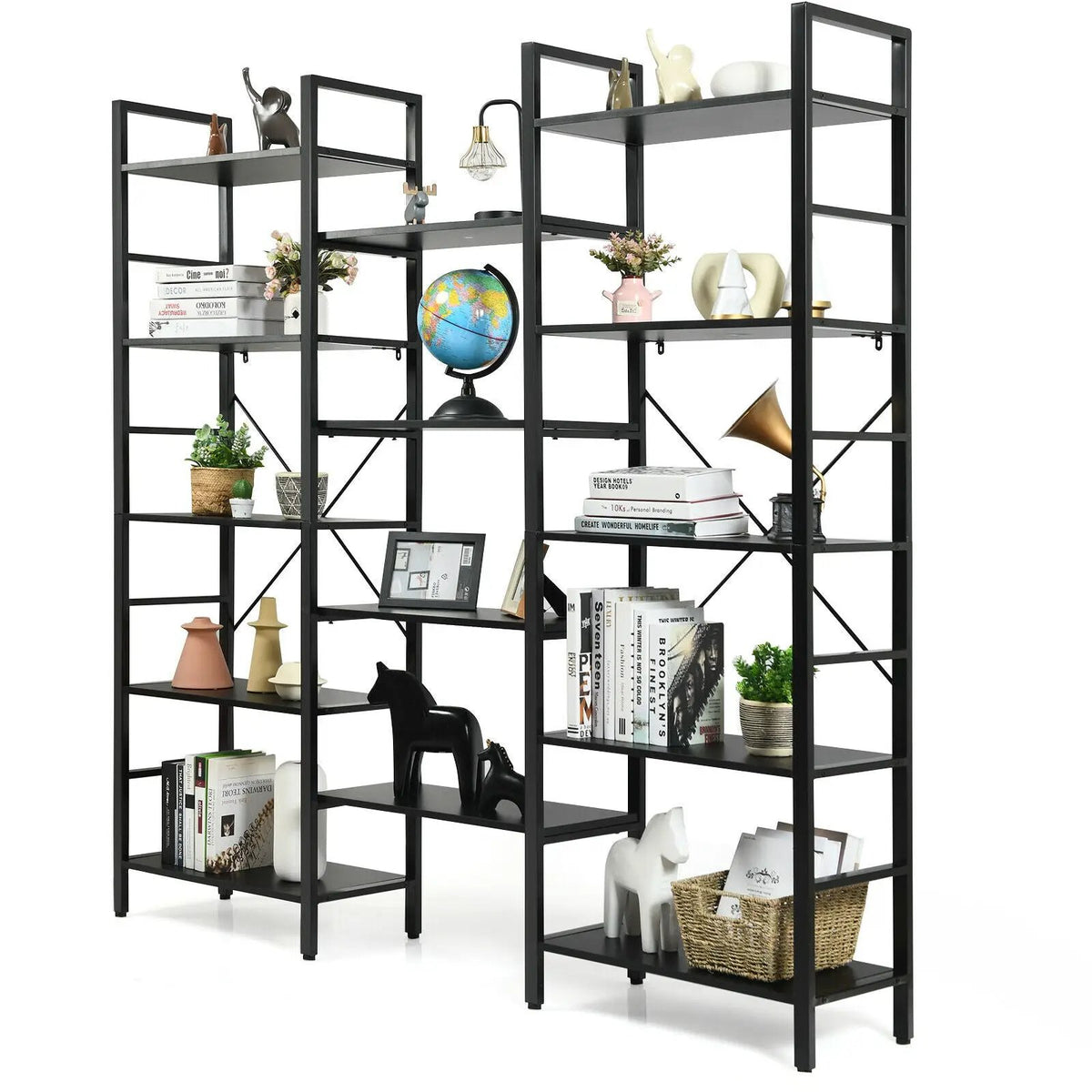 Vintage Triple Wide 5-Tier Bookcase Large Bookshelf Display Storage Shelf, photo 8 of 16