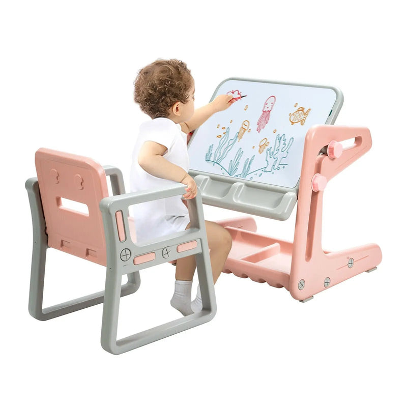 2 in 1 Kids Easel Table and Chair Set with Adjustable Art Painting Board by DirectDeals