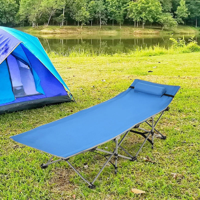 Folding Camping Cot with Side Storage Pocket Detachable Headrest by DirectDeals