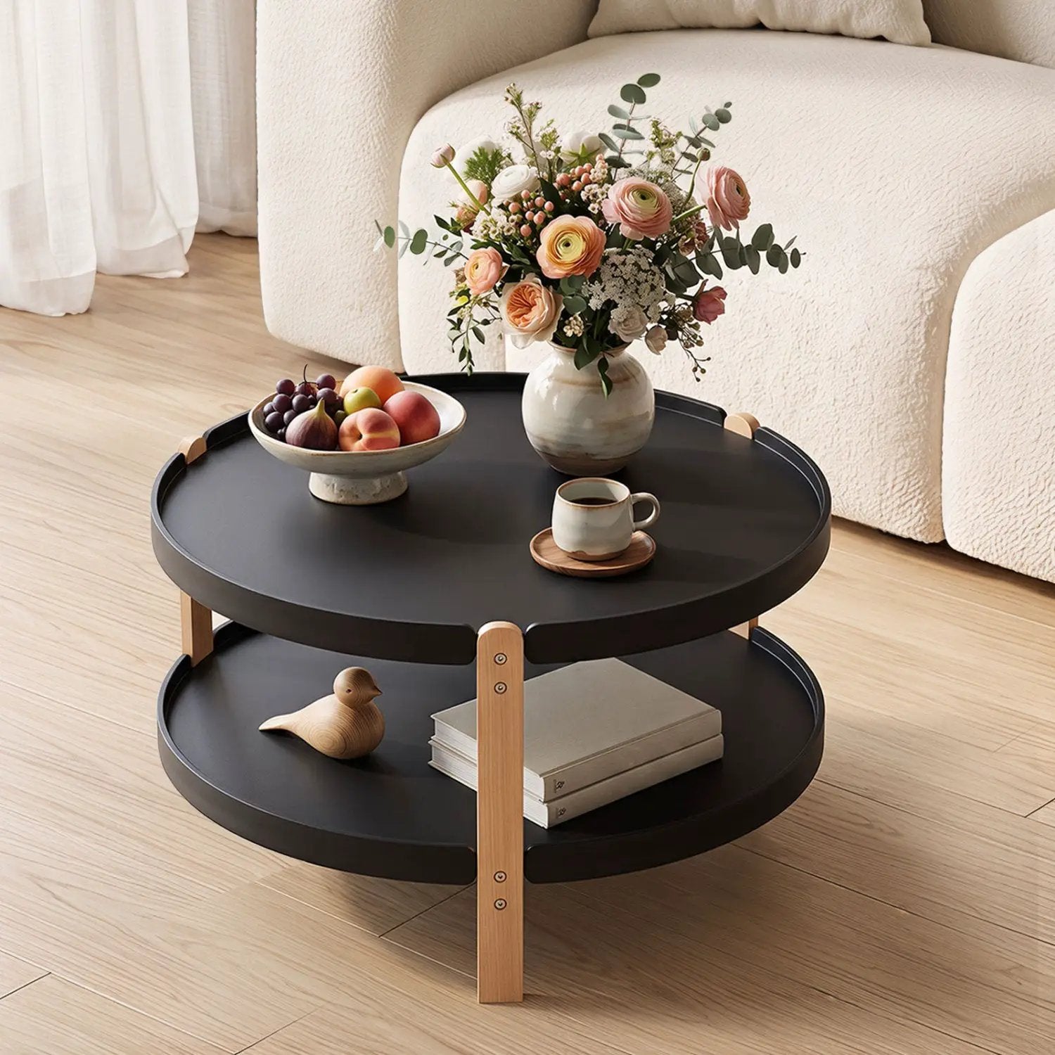 23.5" Round Coffee Table with 2-Tier Open Storage Shelf by DirectDeals