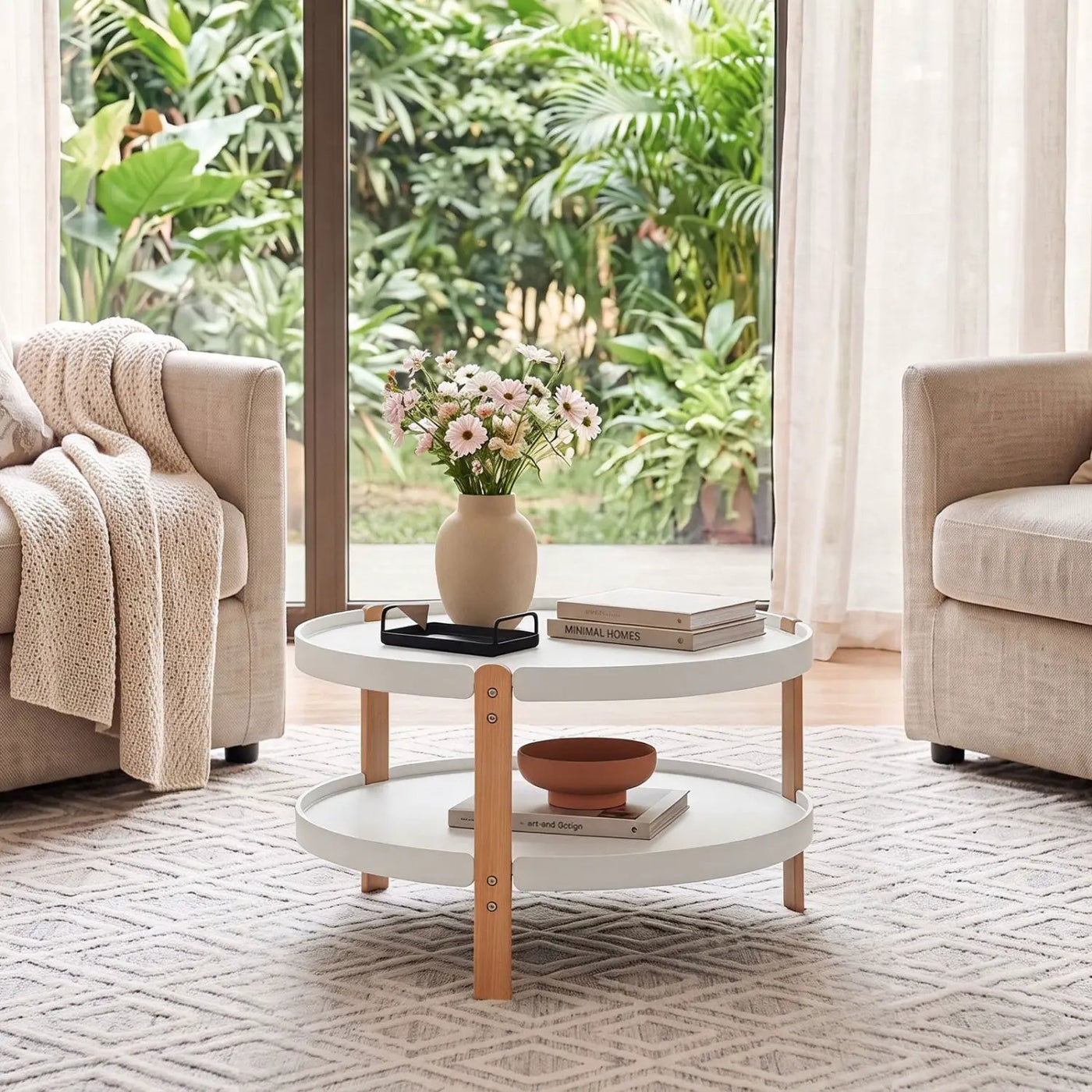 23.5" Round Coffee Table with 2-Tier Open Storage Shelf by DirectDeals