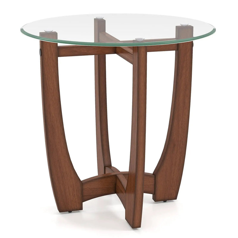Round Glass End Table with X-Shaped Base - 23.5 Inch by DirectDeals