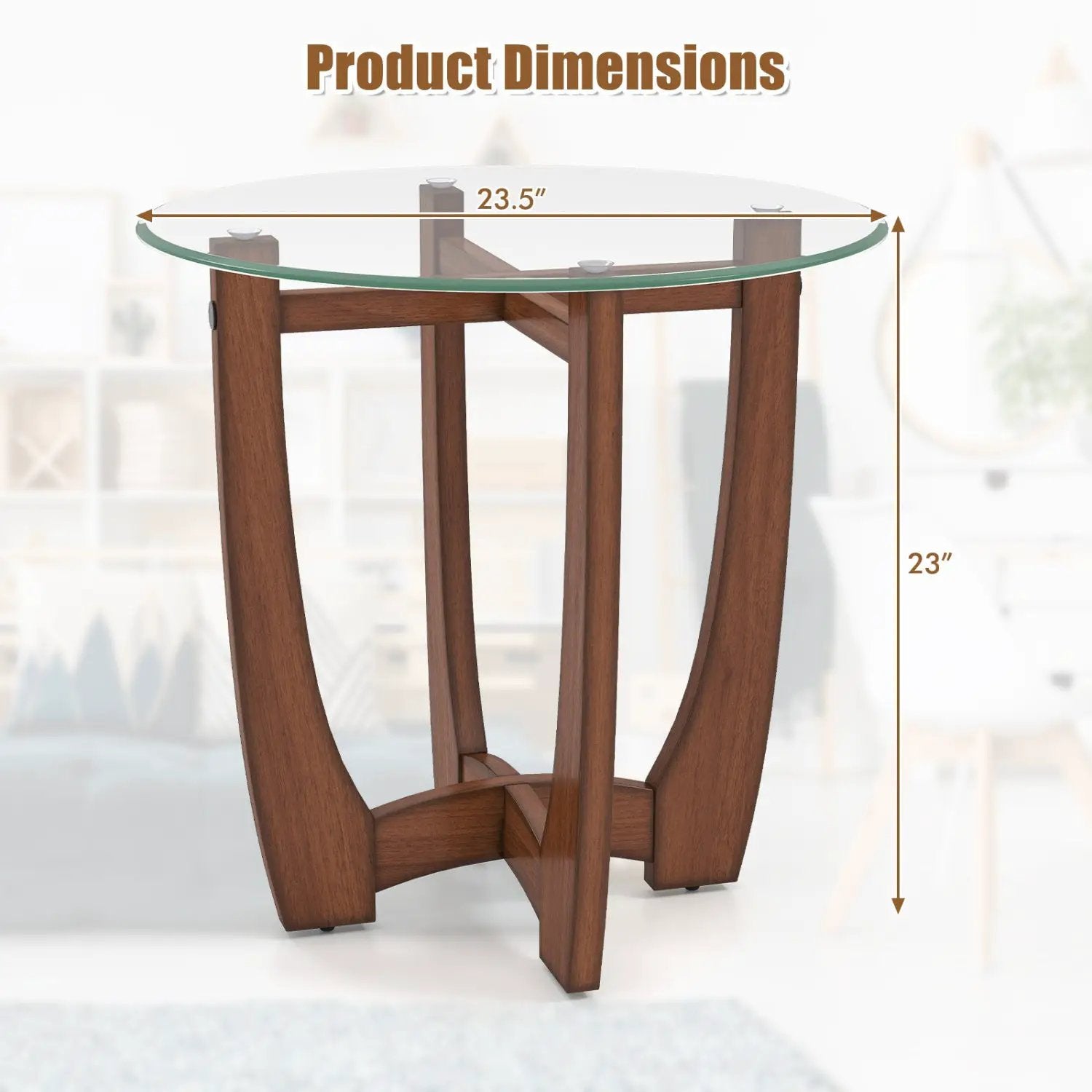 Round Glass End Table with X-Shaped Base - 23.5 Inch by DirectDeals