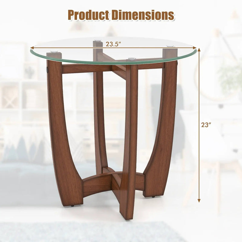 Round Glass End Table with X-Shaped Base - 23.5 Inch by DirectDeals