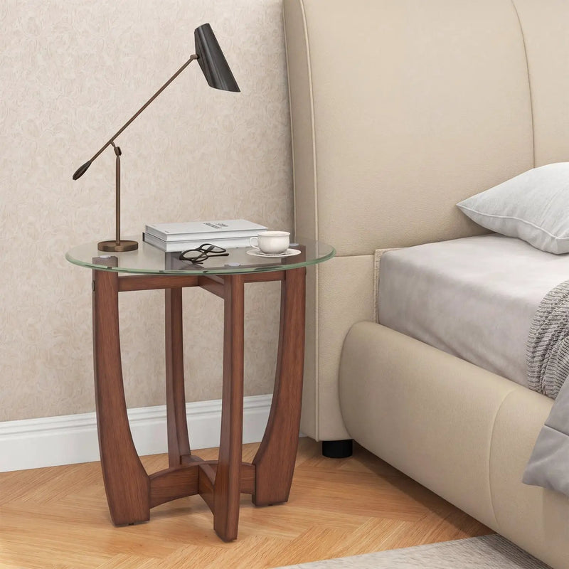 Round Glass End Table with X-Shaped Base - 23.5 Inch by DirectDeals