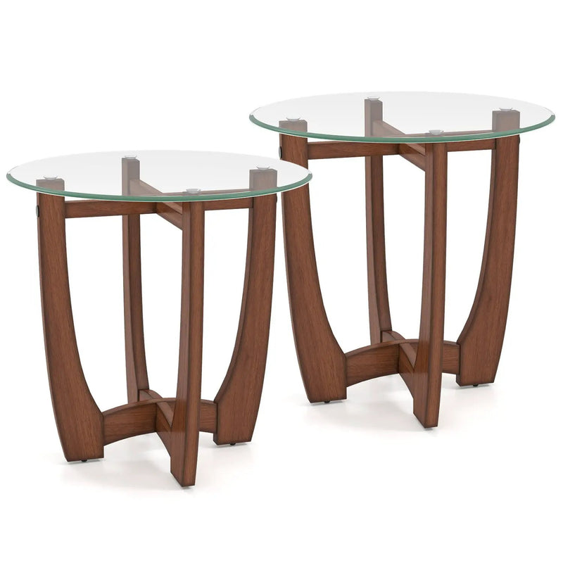 Round End Table Set of 2 with Tempered Glass Top by DirectDeals