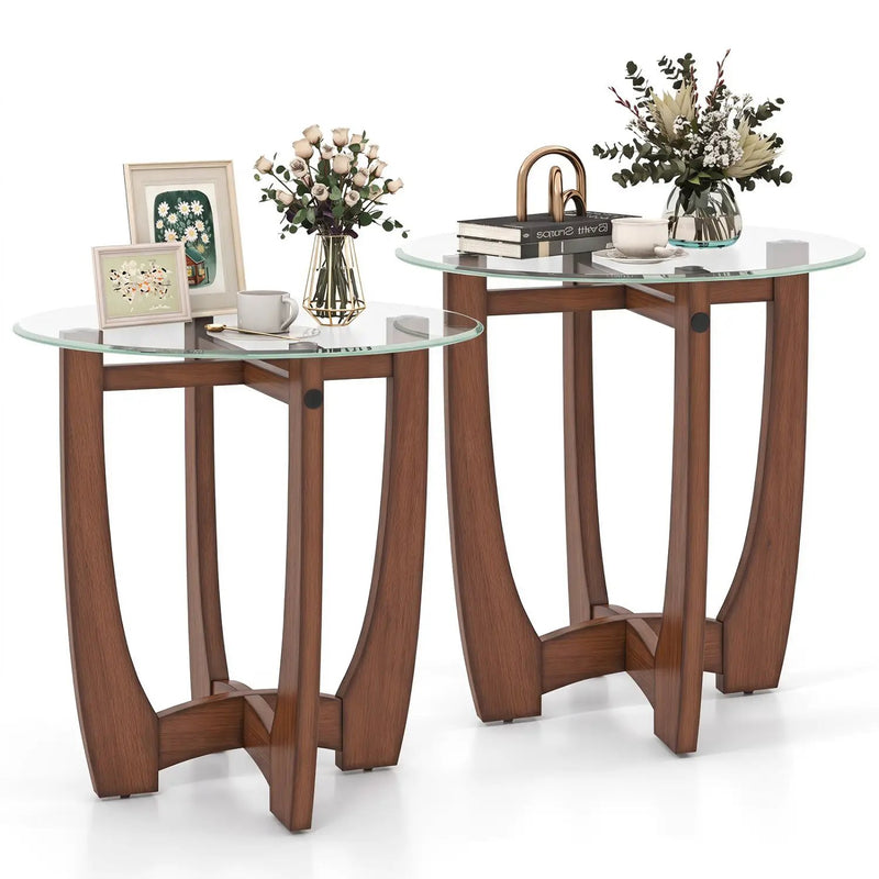 Round End Table Set of 2 with Tempered Glass Top by DirectDeals