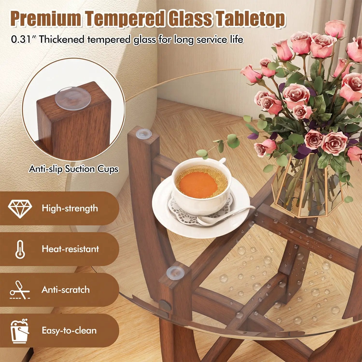 Round End Table Set of 2 with Tempered Glass Top by DirectDeals