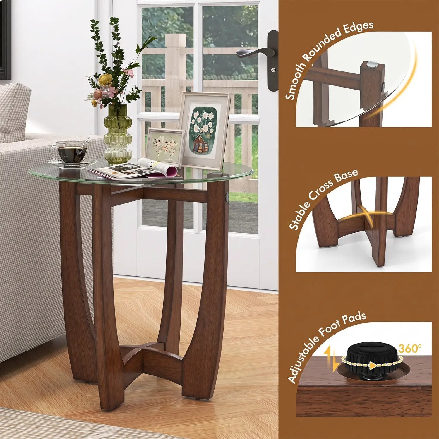 Round End Table Set of 2 with Tempered Glass Top by DirectDeals