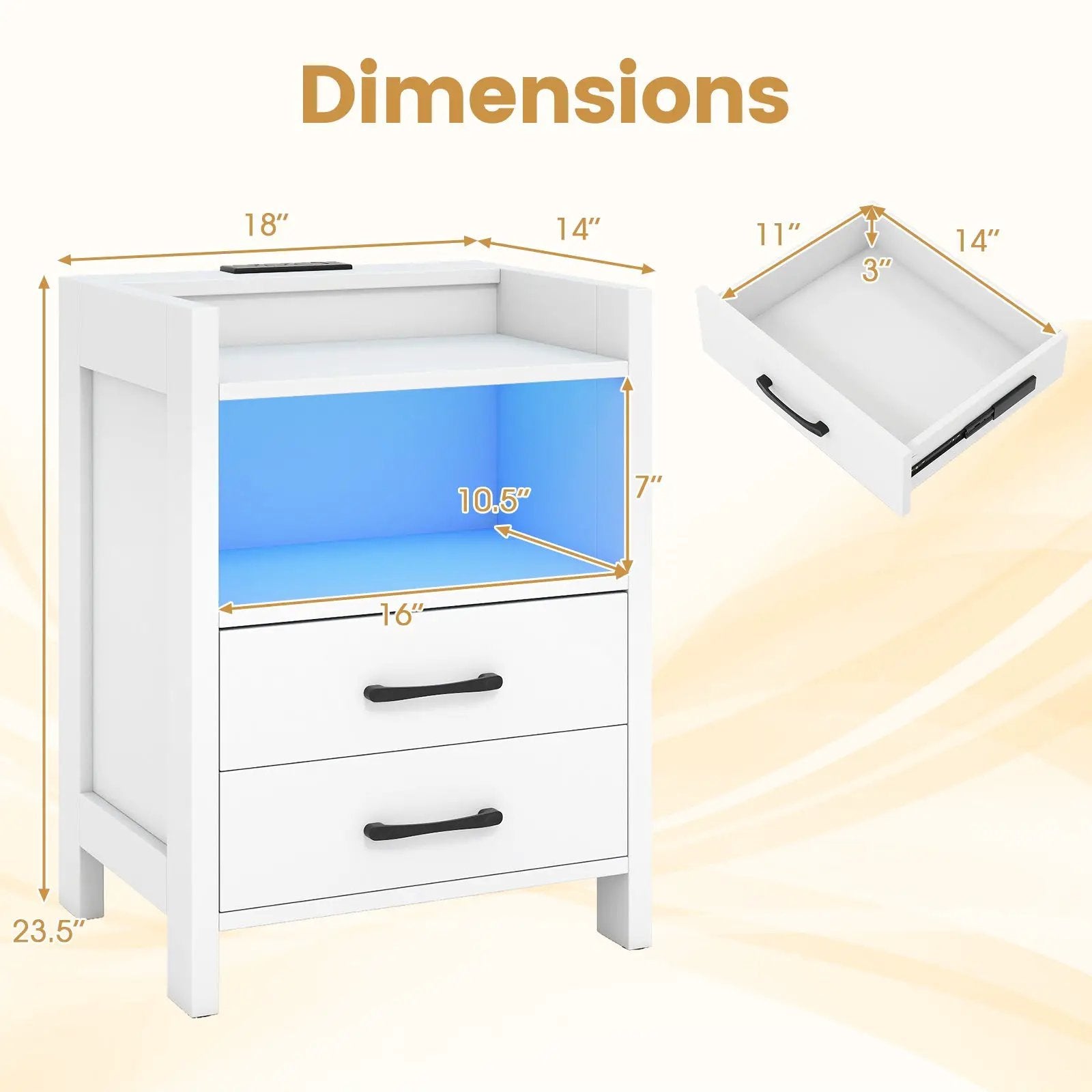 23.5 Inches Nightstand with Charging Station and Open Storage Shelf-White by DirectDeals