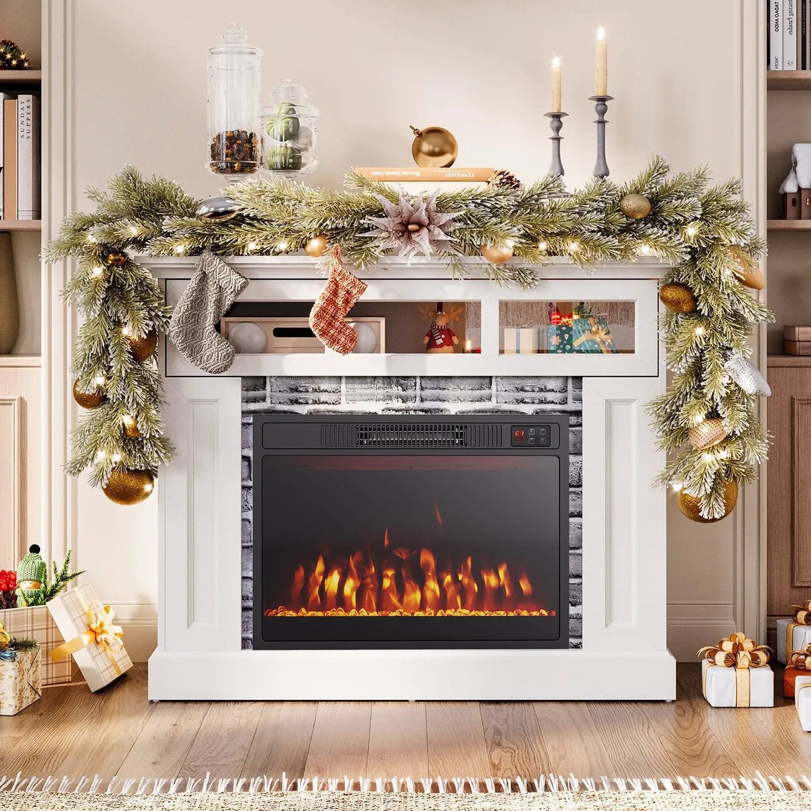 23 Inches 750W/1500W Electric Fireplace Heater with Alter Flame Color and Brightness by DirectDeals