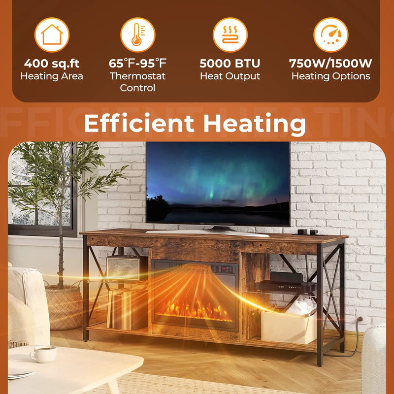23 Inches 750W/1500W Electric Fireplace Heater with Alter Flame Color and Brightness by DirectDeals