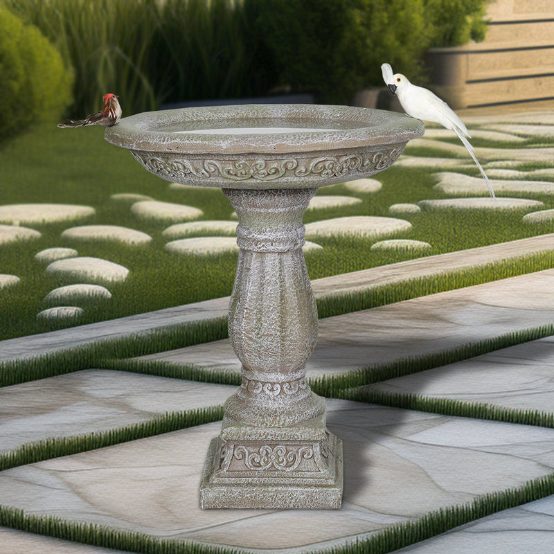 Concrete Antique Bird Bath Ornate Pedestal 23 Inch