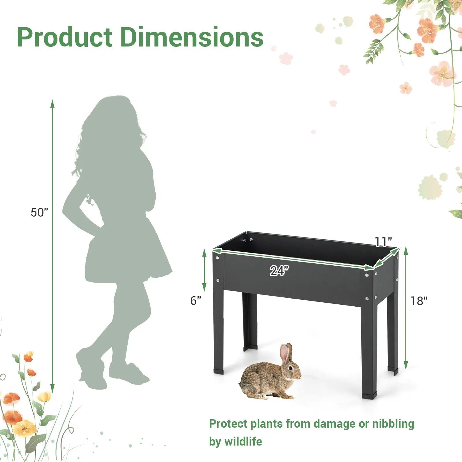 Metal Raised Garden Bed with Legs and Drainage Hole for Vegetable Flower-24 x 11 x 18 inches by DirectDeals