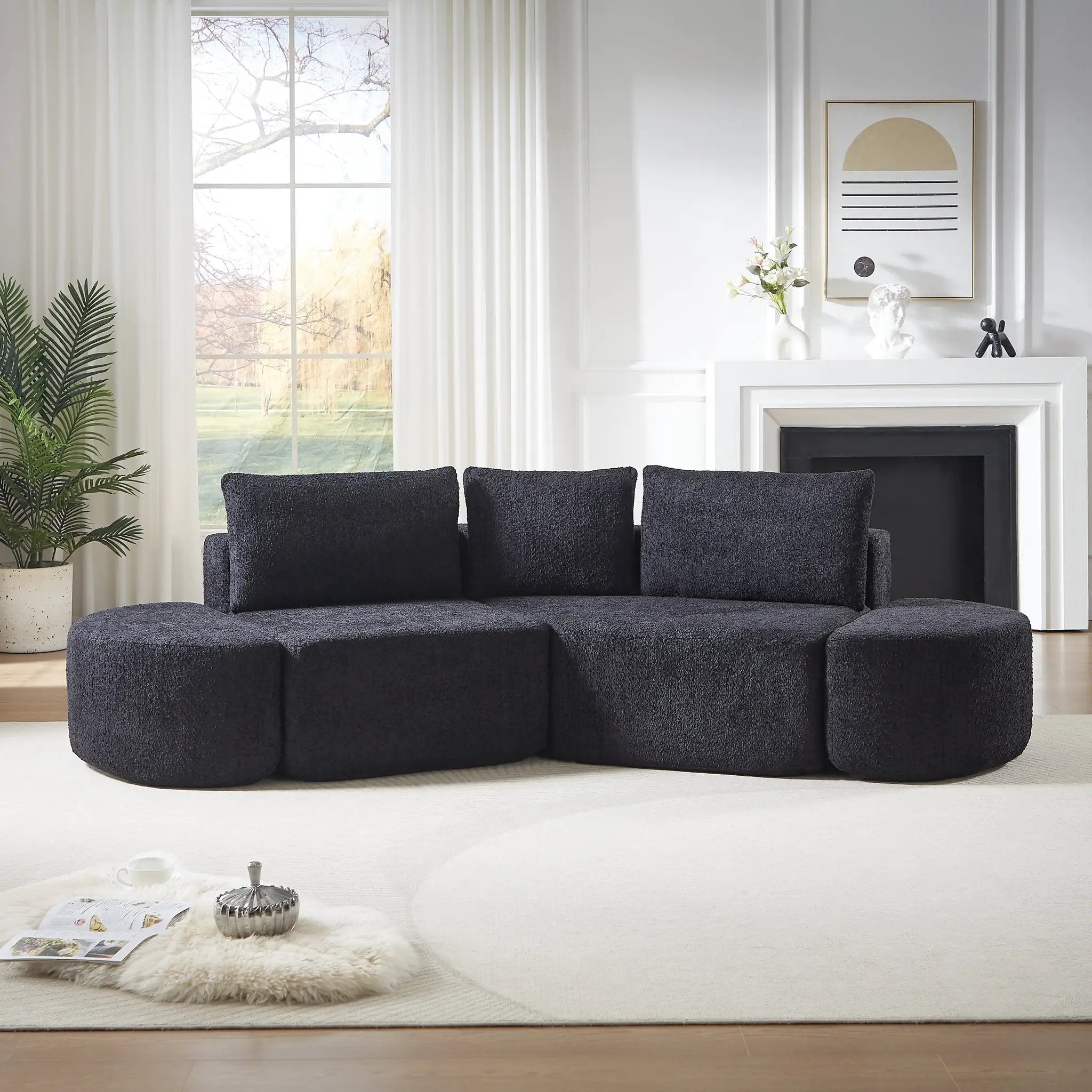 106.3-Inch V-Shaped Modular Sofa Set in Chenille Fabric by HouseOfZazla