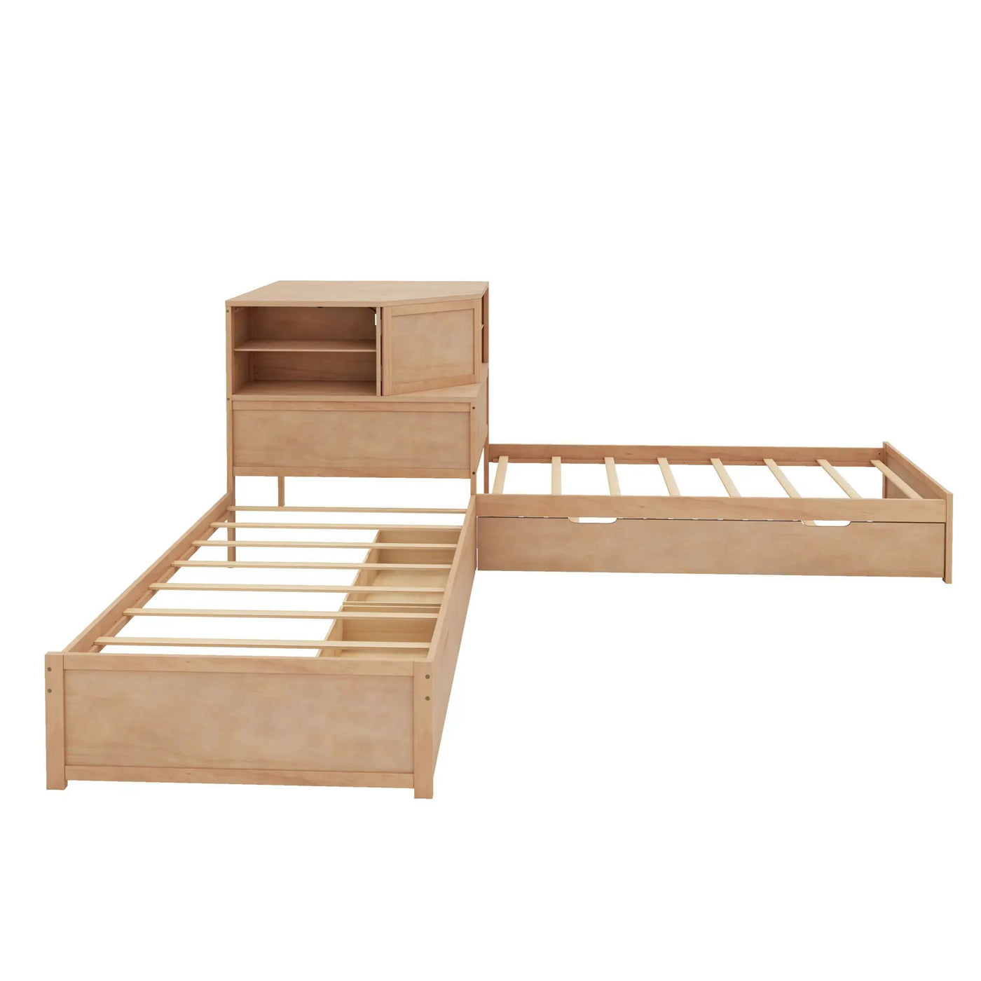 L-Shaped Bed Frame With Trundle, Built In Desk & LED Lighting by HouseOfZazla