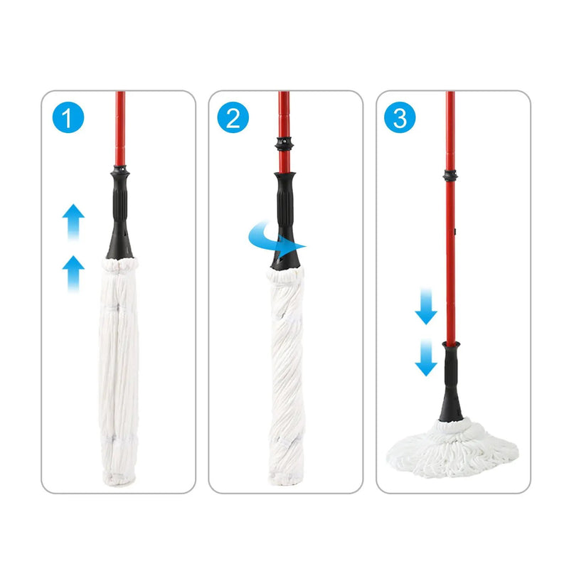Ultra Fine Fiber Twist Mop With 57.5 Inch Long Handle For Dry And Wet Floor Cleaning - Red by HouseOfZazla