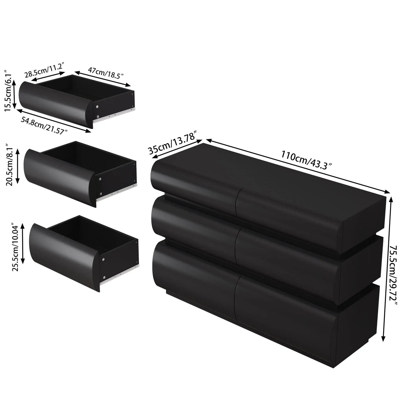 Minimalist Modern 6 Drawer Dresser, Handle Free Design With Wide Storage by Unique Piece Furniture