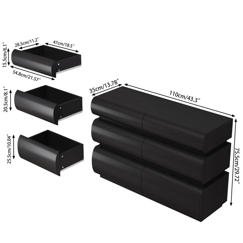 Minimalist Modern 6 Drawer Dresser, Handle Free Design With Wide Storage by Unique Piece Furniture