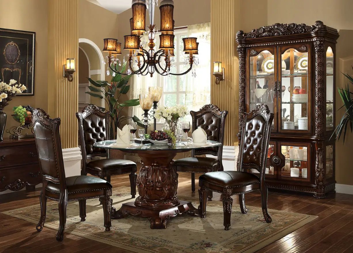 Vendome - Round Dining Table - Clear Glass Top & Cherry by Unique Piece Furniture