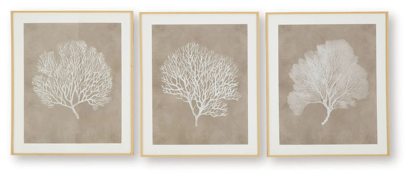 Hendridge - Wall Art Set (Set of 3) - Taupe / White by Unique Piece Furniture