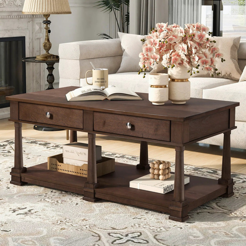 VIBE HAUS Farmhouse Wooden Coffee Table, photo 3 of 10