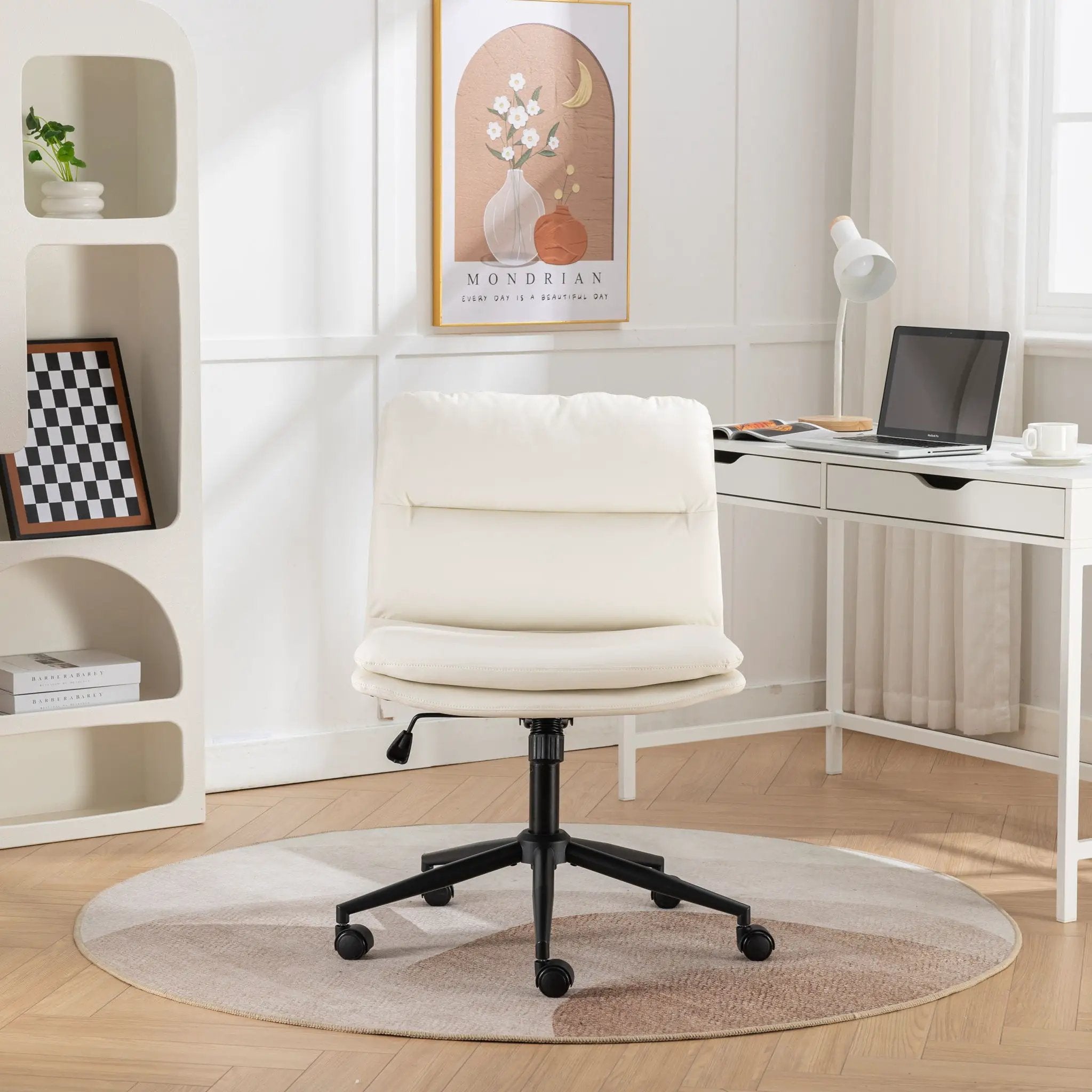 Bizerte - Adjustable Swivel Criss-Cross Chair, Wide Seat / Office Chair / Vanity Chair - White by HouseOfZazla