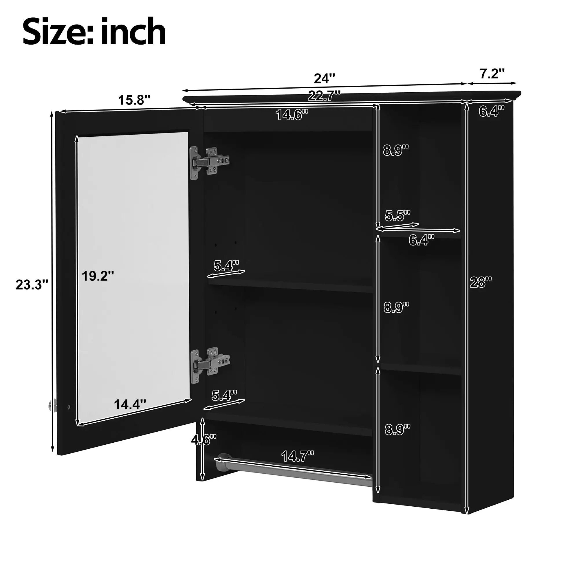 Modern 3 In 1 Bathroom Mirror Cabinet With Adjustable Shelf & Towel Bar by Unique Piece Furniture