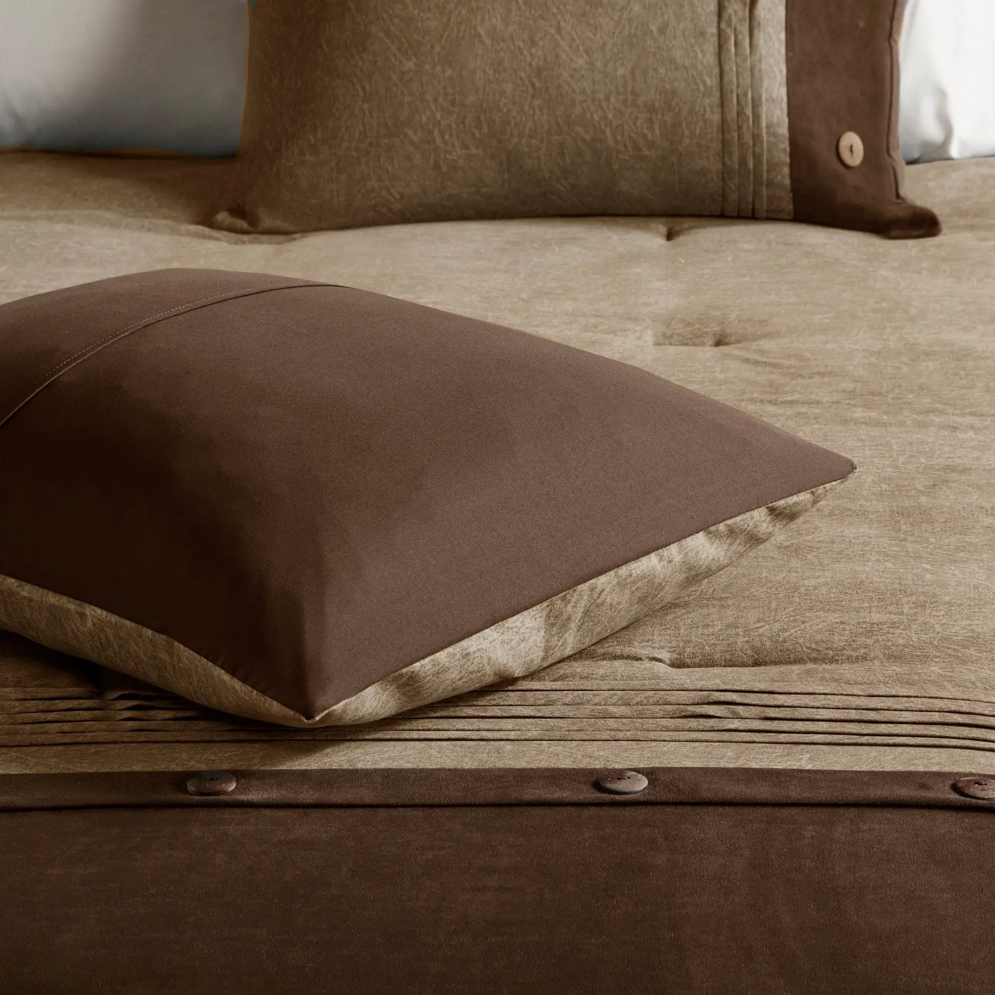 7 Piece Faux Suede Comforter Set Brown Queen by HouseOfZazla