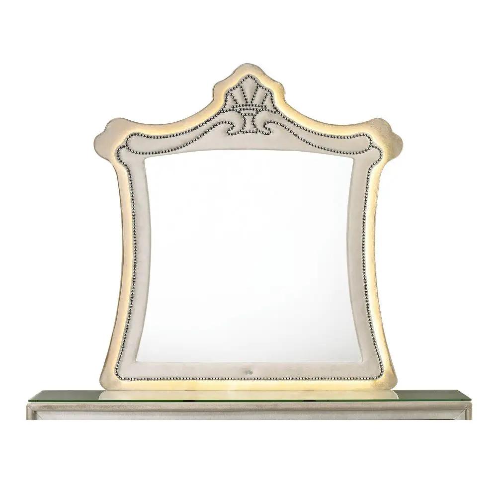 Lucienne - Mirror With LED - Beige Velvet by Unique Piece Furniture