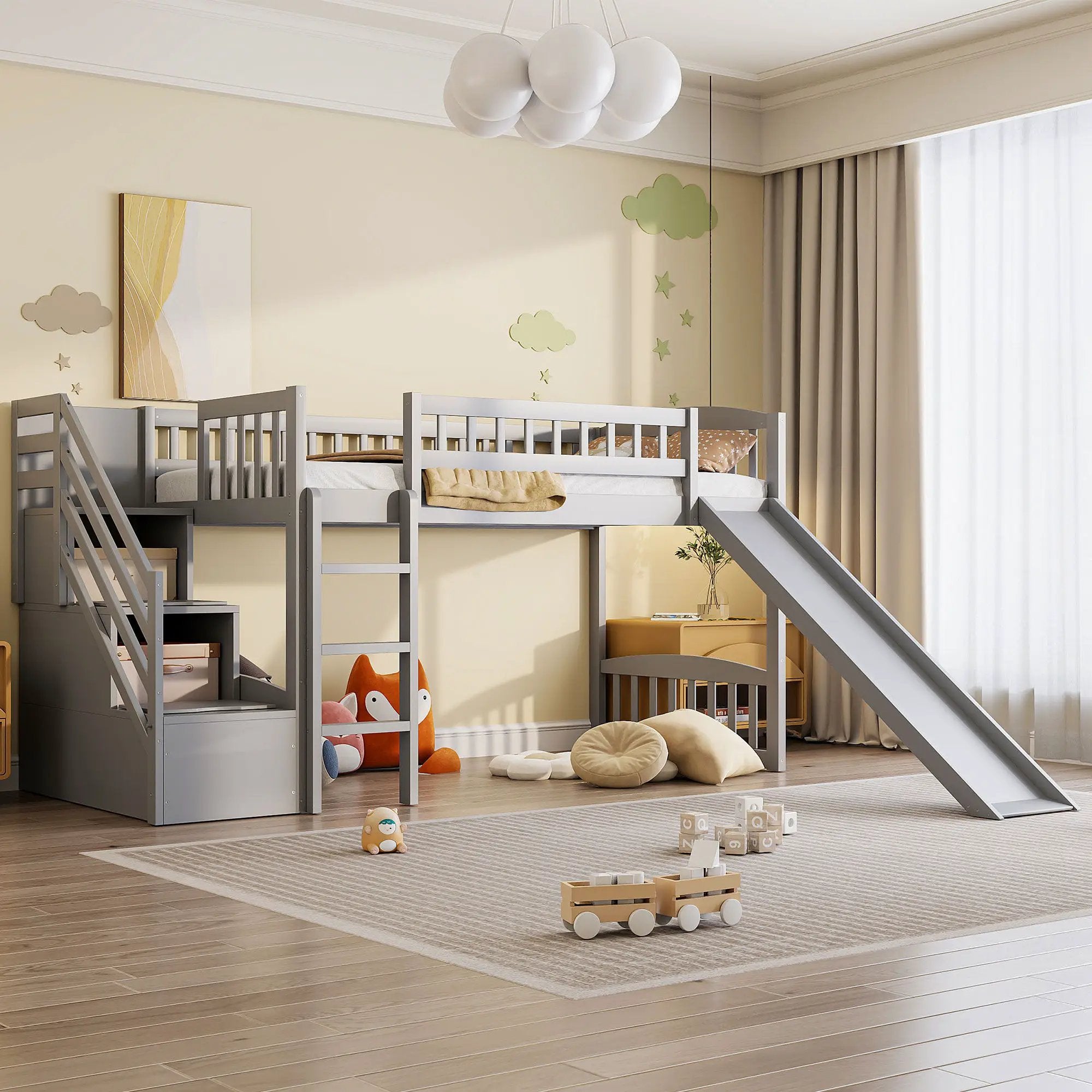 Loft Stairway Bed With 2 Drawers, Convertible Ladder And Slide by Unique Piece Furniture