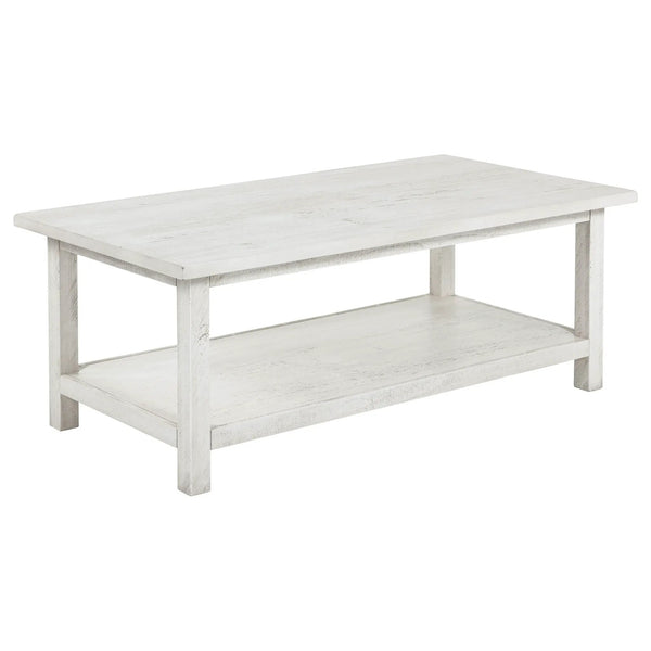 Payne Wood Coffee Table with Shelf Distressed White