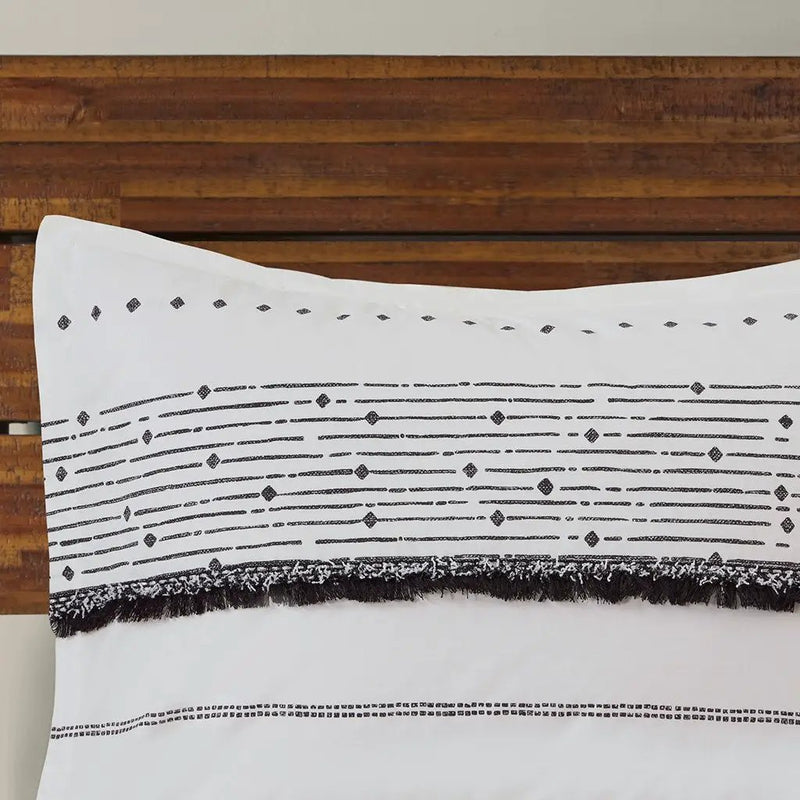 Cotton Printed Comforter Set with Trims Black/White King/Cal King by HouseOfZazla