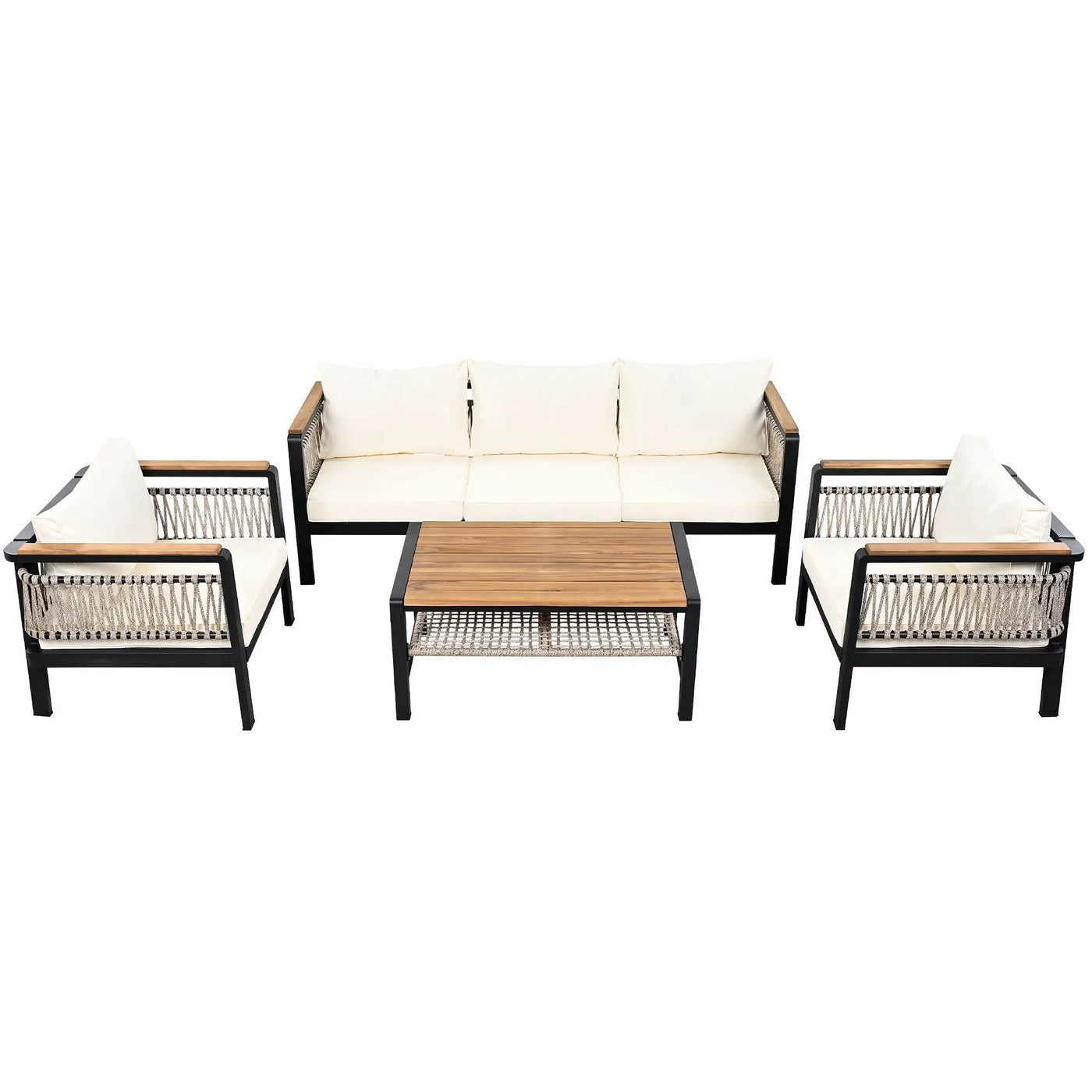 4 Pieces Outdoor Sectional Sofa Set 5 Person Patio Seating Group Outdoor Conversation Set With Cushions And A Coffee Table For Patios by HouseOfZazla